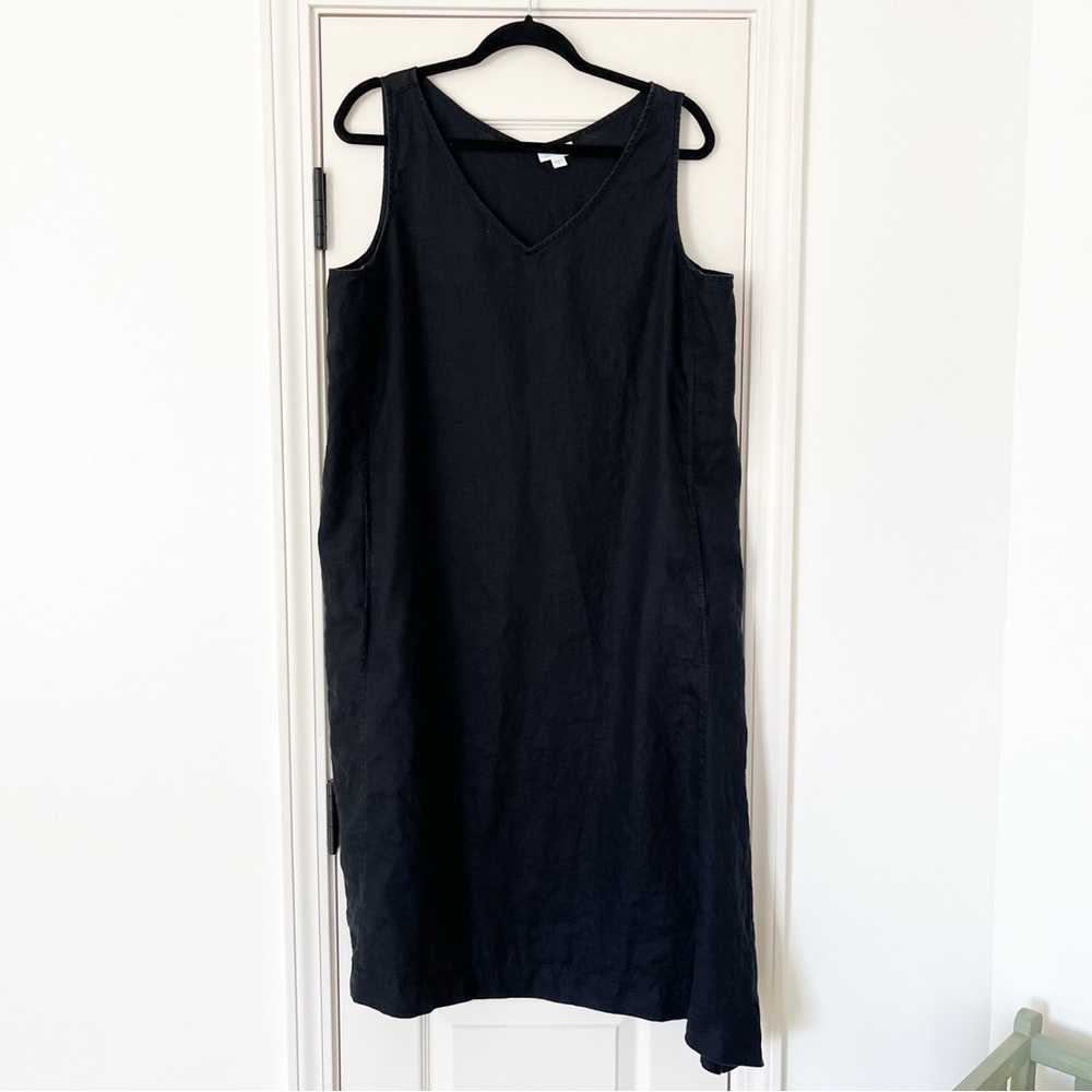 Purejill linen black v neck sleeveless dress xl